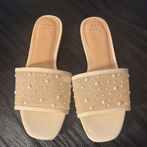 a new day Pearl-Embellished Cream Slide Sandals - Women